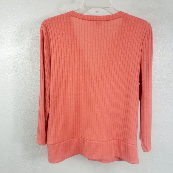 Apt.9 Women's Peach Button Down Ribbed Shirt Top Blouse Cardigan Sweater - Picture 6 of 11
